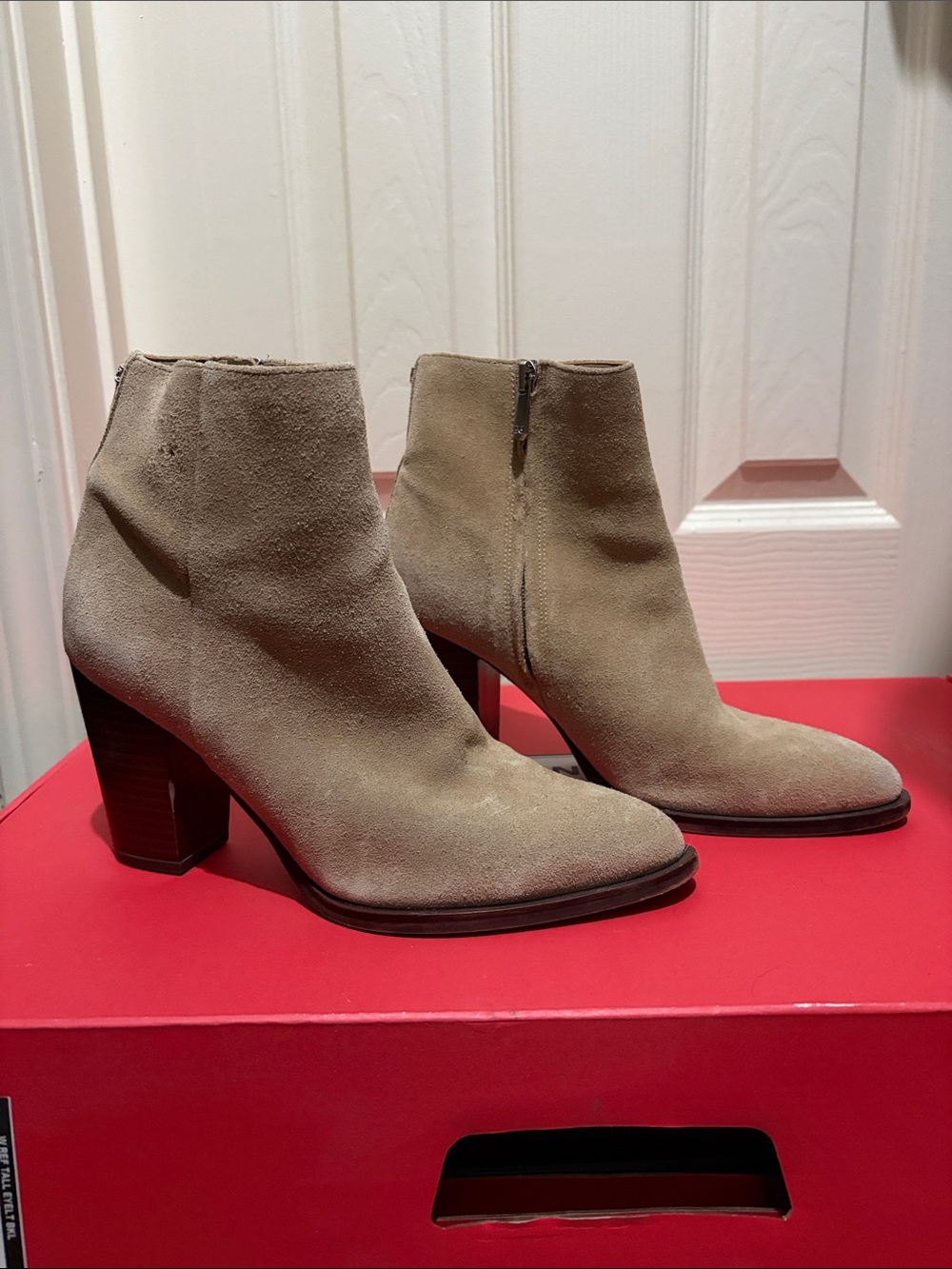 Sam Edelman Taupe Suede Ankle Booties with Block Heel